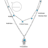 Fashion Shell Evil Eye Pendant Necklace Snake Pearl Double Chain For Women Stainless Steel Turkish Wedding Party Gifts