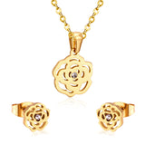 ASON romantique fleur forme pendentifs chaîne collier Piercing boucles d'oreilles ensembles de bijoux en acier inoxydable couleur or pour les femmes 