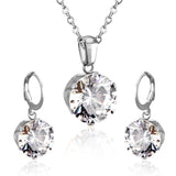 ASON Bridal Jewelry Sets Round Cubic Zirconia Pendants Stainless Steel Drop Earring Fashion Accessories Mujer Party Wedding