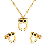 ASON Cute Owl Pendant Necklace Piercing Stud Earrings Jewelry Sets Stainless Steel Gold Color For Women Wholesale Fashion