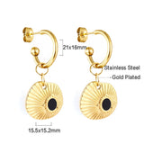 Pendientes colgantes elegantes de acero inoxidable para mujer, concha de Color dorado, colgante de aceite de goteo negro, Clips para las orejas, regalos 