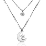 ASON Moon Star Pendant Necklaces Stainless Steel Gold Color Double Chain Necklace Statement Jewelry Wholesale Party Gift