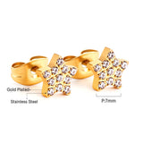 ASON Small Earrings Stainless Steel Star Heart Crown Earring with Rhinestones for Women Gold Color Jewelry Accessory