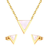 ASON Children Triangle Pendant Necklace Stainless Steel Small Stud Earrings Shell Jewelry Sets Party For Girl Women Fashion