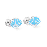 ASON couleur argent mode coquille bleue boucles d'oreilles pour enfants en acier inoxydable 316L clou d'oreille pour fille femmes bijoux cadeaux 