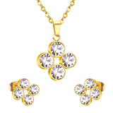 ASON 316L Stainless Steel Zircon Gold Bridal Wedding Jewelry Sets for Women 2019 Flower Necklace Pendant Small Stud Earring