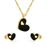 ASON Heart White/Black Shell Pendant Necklace Stud Earring Jewelry Sets Stainless Steel Gold Color Party Accessories Gift