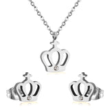 ASON Simple Style Crown Shape Frosted Gold Color Necklace Earrings Stainless Steel for Women Fashion Jewelry Sets Party