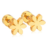 ASON Flower Screw Stud Earrings Newest Trendy Style Gold Color Stainless Steel Dangler for Women/Girl Accessories Mujer