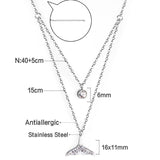 ASON Double Chains Star Fishtail Pendant Necklace with Cubic Zirconia Stainless Steel Necklace for Women Trendy Jewellry