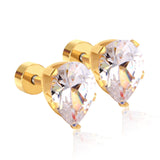 ASON 6mm Water Drop Cubic Zirconia Screw Piercing Stud Earring for Women Gold Color Stainless Steel Earring Fashion Jewelry