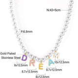 ASON Cute Imitation Pearl Necklace with STAR DREAM Letter Pendant Chains for Women Stainless Steel Jewelry Party Gift