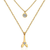 ASON – collier avec pendentif ville Eiffel en acier inoxydable, bijoux classiques, avec zircone cubique ronde, chaîne à Double maillons pour femmes 