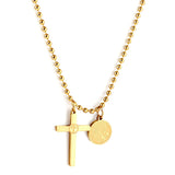 ASON Classic Cross Round Accessories Charm Beads Chain Pendant Necklace Gold Color Stainless Steel For Women Men Chokers