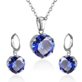 ASON Bridal Jewelry Sets Round Cubic Zirconia Pendants Stainless Steel Drop Earring Fashion Accessories Mujer Party Wedding