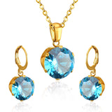 ASON Bridal Jewelry Sets Round Cubic Zirconia Pendants Stainless Steel Drop Earring Fashion Accessories Mujer Party Wedding