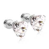 ASON Stainless Steel Cubic Zirconia Heart Shape Stud Earrings Anti-Allergy Women Fashion Accessories Party