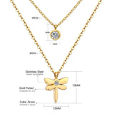 Collares con colgantes de cadena de doble capa para mujeres y niñas, gargantilla redonda de cristal CZ de acero inoxidable en tono dorado y plateado 