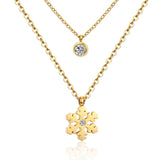 ASON Snowflake Round Cubic Zirconia Pandents Double Chains Necklaces Gold Color Stainless Steel For Women Chokers Christmas