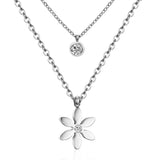 ASON Flower Round Cubic Zironia Choker Multi-layer Chains Pendant Necklace Stainless Steel Gold Color Fashion Jewelry Daily