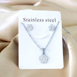 Asonjewelry CZ Flower Gold Color Wedding Jewelry Set for Women 316L Stainless Steel Necklace Pendants Small Stud Earring