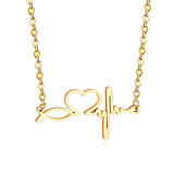 ASON Gold Color Stainless Steel Pendant Necklace for Lover Fashion Love Heartbeat Necklaces Valentine's Day Gift Jewelry