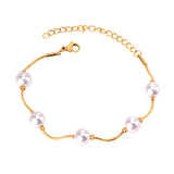 ASON Adjustable Imitation Pearl Chain Bracelets Bangles for Women Gold Color Stainless Steel Extender Fashion Jewelry Gift