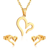 ASON Gold Color Jewelry Sets 316L Stainless Steel For Women Heart Pendant Necklace Small Stud Earrings For Femme Daily Wear