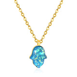 ASON – Collier pour enfants en acier inoxydable, pendentif main bleue mignonne, chaînes de couleur or, Collier cadeau de fête, bijoux 