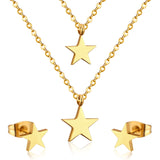 ASON 316L Stainless Steel Star Pendant Gold Color Bridal Wedding Jewelry Set for Women Necklace Pendant Small Stud Earring