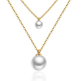 ASON Double Link Chain Choker Necklaces Stainless Steel Imitation Pearl Round Pendant Necklaces Female Party Wholesale Gift