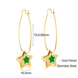 Korean Thin Hoop Earrings For Women Oval Hoops with Colorful Star Heart Charm Stainless Steel Jewelry Accessories