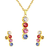 ASON Necklace Sets Colorful Round Cubic Zirconia Pendant Necklace Fashion Stud Earring Fashion Jewelry Women Party Gift