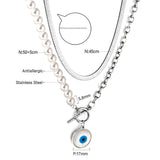 Fashion Shell Evil Eye Pendant Necklace Snake Pearl Double Chain For Women Stainless Steel Turkish Wedding Party Gifts