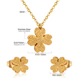 ASON Frosted Flower Chain Pendant Necklace Piercing Earrings Gold Color Stainless Steel for Women Jewelry Sets Fashion