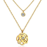 ASON Double Round Flower Pendant Necklaces Stainless Steel Link Chain Necklaces For Women Gold Color Accessories Chokers