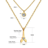 Collares con colgantes de cadena de doble capa para mujeres y niñas, gargantilla redonda de cristal CZ de acero inoxidable en tono dorado y plateado 