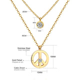 Collares con colgantes de cadena de doble capa para mujeres y niñas, gargantilla redonda de cristal CZ de acero inoxidable en tono dorado y plateado 