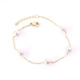 ASON Adjustable Imitation Pearl Chain Bracelets Bangles for Women Gold Color Stainless Steel Extender Fashion Jewelry Gift