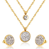 ASON Double rond Rolo chaînes à maillons cubains ensembles de Bijoux en acier inoxydable zircon cubique pendentif collier boucle d'oreille Bijoux fête 