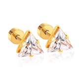 ASON Cute Size 6mm Gold Color Cubic Zirconia Triangle Screw Piercing Stud Earring Stainless Steel Earring For Women Jewelry