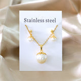 ASON Gold Color Bridal Wedding Jewelry Sets for Women 316L Stainless Steel Imitation Pearl Necklace Pendant Drop Earrings