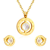 ASON rond amour coquille haut en acier inoxydable 316L or ensembles de bijoux de mariage pour les femmes collier pendentif petite boucle d'oreille 