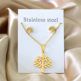 ASON Top 316L Stainless Steel Gold Color Jewelry Sets for Women 2019 Plant Pendant Necklace Small Stud Earrings for Femme