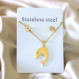 ASON Gold Color 316L Stainless Steel Jewelry Sets for Women Dolphin Necklace Small Stud Earrings for Femme Girl Daily Party