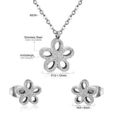 ASON Frosted Flower Chain Pendant Necklace Piercing Earrings Gold Color Stainless Steel for Women Jewelry Sets Fashion