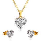 ASON Love's Heart Cubic Zirconia colgante collar pendiente moda fiesta boda accesorios collares de acero inoxidable 