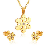 ASON Snowflake Pendant Necklace Female Accessories Stainless Steel Gold Color Cute Stud Earring Fashion Jewelry Party Gift