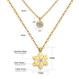 Collares con colgantes de cadena de doble capa para mujeres y niñas, gargantilla redonda de cristal CZ de acero inoxidable en tono dorado y plateado 