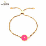 ASON 28 cm Pink Round Shape Accessory BraceletsTrendy Gold Color Stainless Steel For Women Daily Wear Jewelry Adjustable